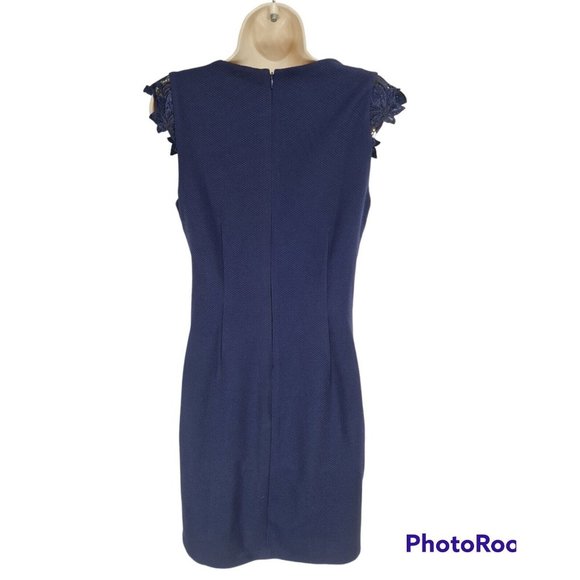 CARMEN MARC VALVO Women Size 4 Blue Sheath Mini Dress Embordered V-neck   A4P - Picture 3 of 5